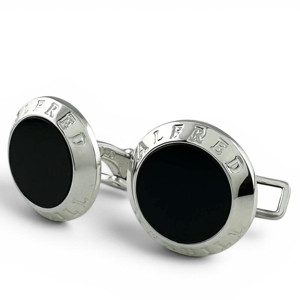 Dunhill JSB8201H AG925 Onyx AD COIN Round Cufflinks, Black and Silver, Men's,...